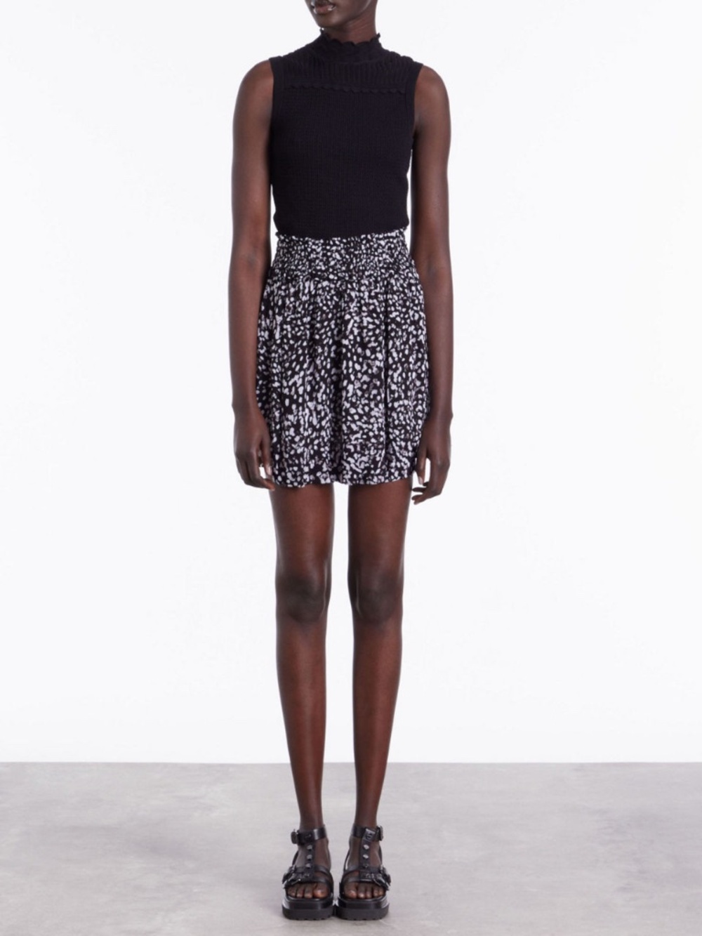 The kooples smocked leopard grunge mini skirt